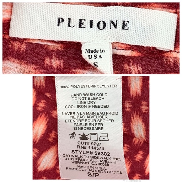 Pleione Burgundy and White Patterned Cap Sleeve Lightweight Blouse, Small - Picture 16 of 16
